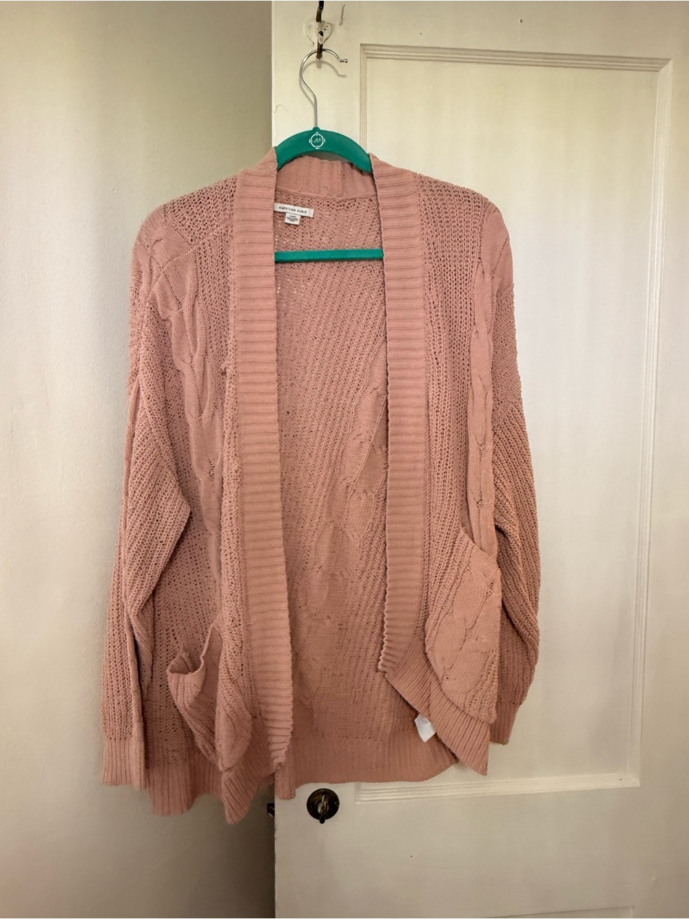 American Eagle Open-Front Cable Knit Cardigan Sweater - Blush Pink